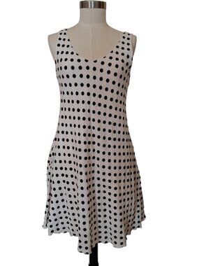 Papillon Black & White Polkadots Sleeveless V-Neck Fit & Flare Dress Small